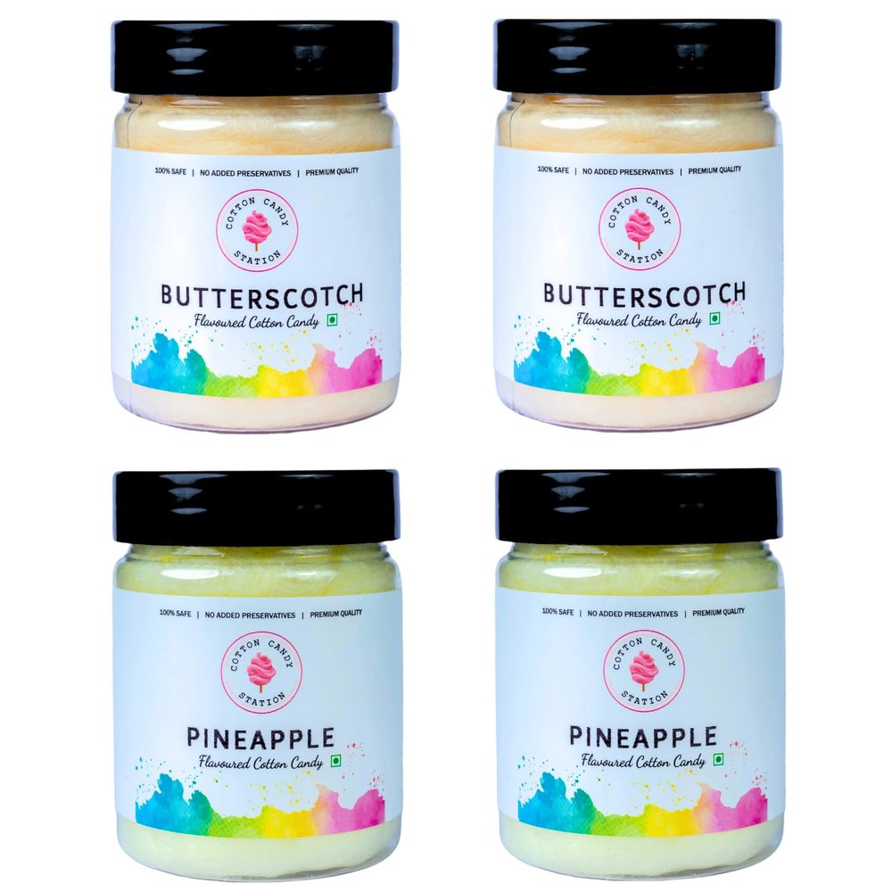 Cotton Candy Butterscotch & Pineapple Flavour - 20g Each (Pack Of 4) | Light | Vegan | Perfect for Parties | Birthday Parties/Weddings/Festivals/Baby Showers/Corporate Events | 100% Safe | No Added Preservatives
