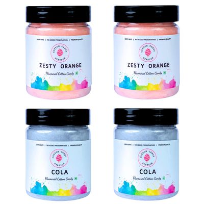 Cotton Candy Zesty Orange & Cola Flavour - 20g Each (Pack Of 4) | Light | Vegan | Perfect for Parties | Birthday Parties/Weddings/Festivals/Baby Showers/Corporate Events | 100% Safe | No Added Preservatives