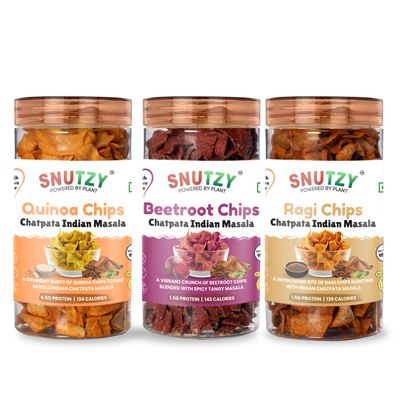 SNUTZY RagiQuinoaBeetroot Chips | Chatpata Indian Masala || Crunchy Millet & Veg Chips, Healthy & Guilt Free Snack | Combo Pack (3 Jars x 150g Each)
