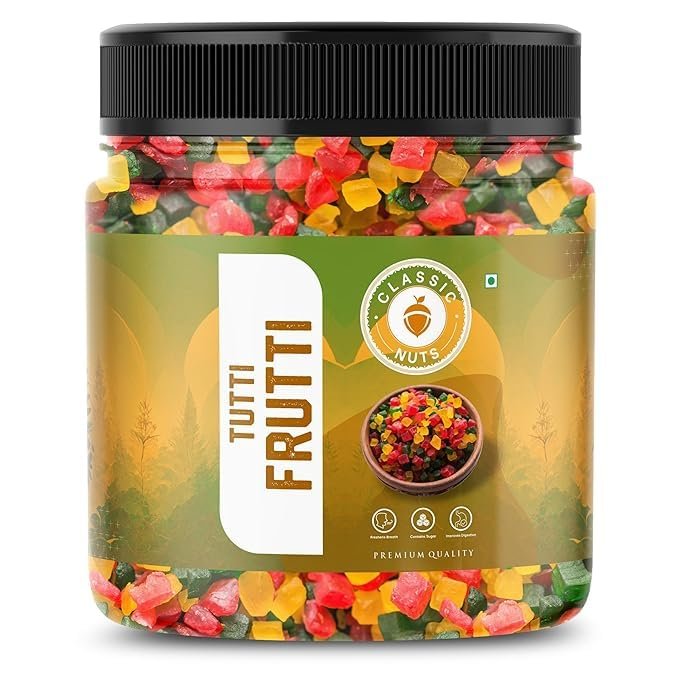 Classic Nuts Tutti Frutti  Sweet & Colorful Candied Papaya Cubes | Ideal for Cakes, Ice Cream, Desserts & Baking | 100% Vegetarian | Rich in Flavor (400g)