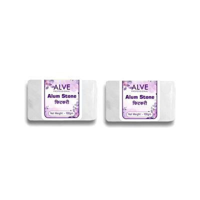 ALVE PROFESSIONAL Alum Stone Bar 200g Natural Fitkari Stone for Skin Tightening & Water Purification | Crystal White Alum Bar for Underarms & Shaving | Gentle & Effective Pack of 100g x 2