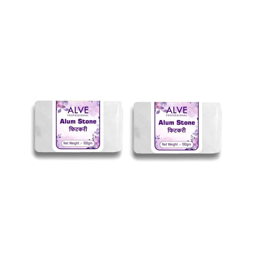 ALVE PROFESSIONAL Alum Stone Bar 200g Natural Fitkari Stone for Skin Tightening & Water Purification | Crystal White Alum Bar for Underarms & Shaving | Gentle & Effective Pack of 100g x 2