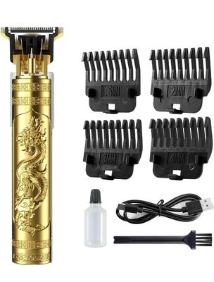 Hair and Beard Trimmer for Men, Cordless Grooming Kit with Adjustable Guards., Golden