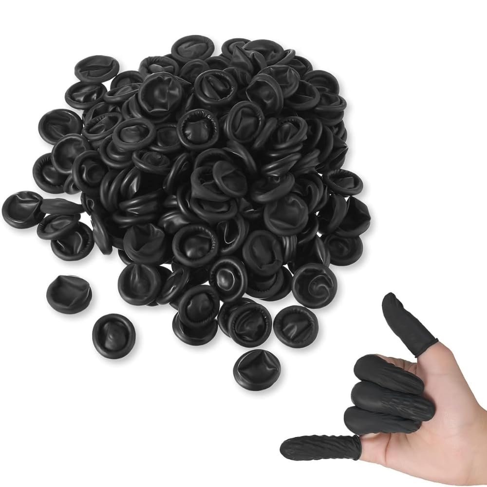 Anti-Static ESD Latex Finger Cots, Reusable Rubber Fingertips Protective Finger Gloves (BLACK, PACK OF 75 PIECES)