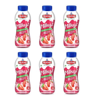 PRAYAG Milk & Milk Products Strawberries & Cream Flavoured Protein Milk 170ml | Low Fat, Preservative Free, Ready to Drink, Pack of 6