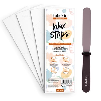 Fabskin Wax Strips for Women for Waxing - 35 Pcs & Wax Applicator Spatula Knife Combo | Easy to Use Reusable Waxing Spatula with Plastic Handle n Steel Plate For Personal n Professional Use