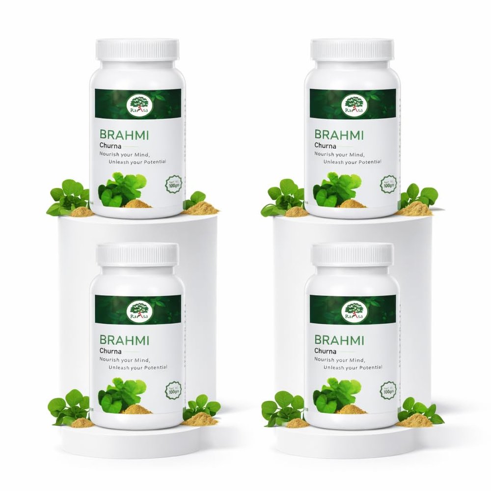 Raasa Brahmi Churna | Organic Memory & Focus Enhancer | Brain Tonic for Stress Relief & Mental Clarity (Pack of 4) 100g Each
