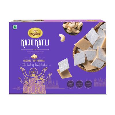 Brijwasi Premium Kaju Katli Sweet | Authentic Cashew Barfi Mithai from Mathura  Made with Cashew Nuts, Desi Ghee & Silver Leaf | 400g