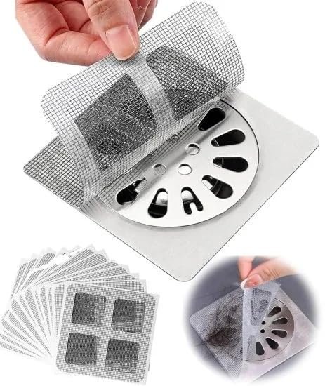 Moglecart,Disposable Hair Catcher Mesh Sticker for Bathroom Drain | Self-Adhesive Sink Filter Net | Anti-Clog Drain Cover, Pack of (15)