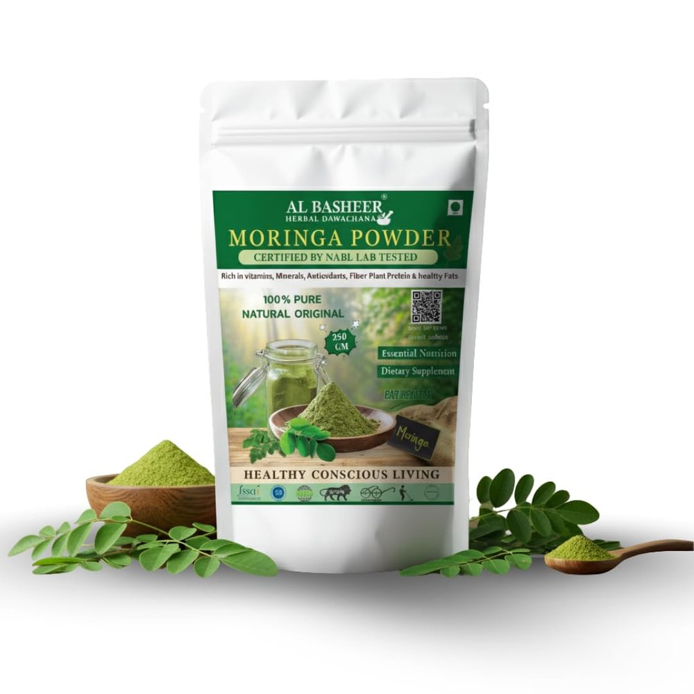 AL Basheer Herbal Dawakhana Moringa Powder 250g | Essential Nutrition Superfood | Boosts Energy, Stamina & Vitality | Rich in Natural Vitamins & Minerals | 100% Pure & Natural Original