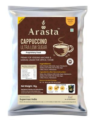 Arasta Cappuccino Premix Ultra Low Sugar | Instant Coffee Powder for Vending Machine & Manual Use | 1 Kg Pack