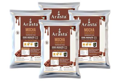 Arasta Instant Mocha Choco Coffee Premix | 3 in 1 Premix Coffee | Milk Not Required | Just Add Hot Water | Suitable for Manual & All Vending Machines | Pack of 4 x 1kg Pouch