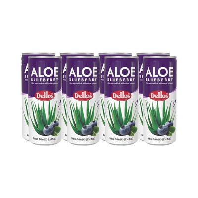 Dellos Aloe Blueberry Drink with Aloe Pieces, 240ml, Pack of 8