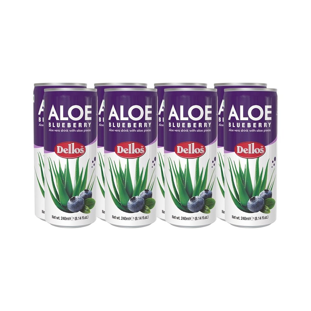 Dellos Aloe Blueberry Drink with Aloe Pieces, 240ml, Pack of 8
