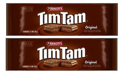 Timtam Original Biscuit Smooth Chocolaty Coating,Crunchy Biscuits And A Luscious Velvety Centre 163gm Each Pack of 2