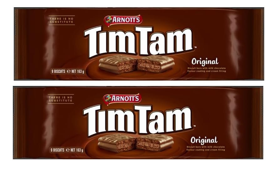 Timtam Original Biscuit Smooth Chocolaty Coating,Crunchy Biscuits And A Luscious Velvety Centre 163gm Each Pack of 2