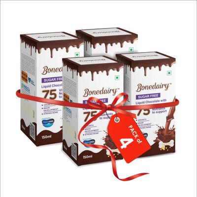BONEDAIRY Calcium Syrup with Vitamin D3  Sugar-Free Chocolate Flavored Liquid  Bone Health & Immunity Support  Syrup for Kids & Adults (Pack OF 4, Chocolate)