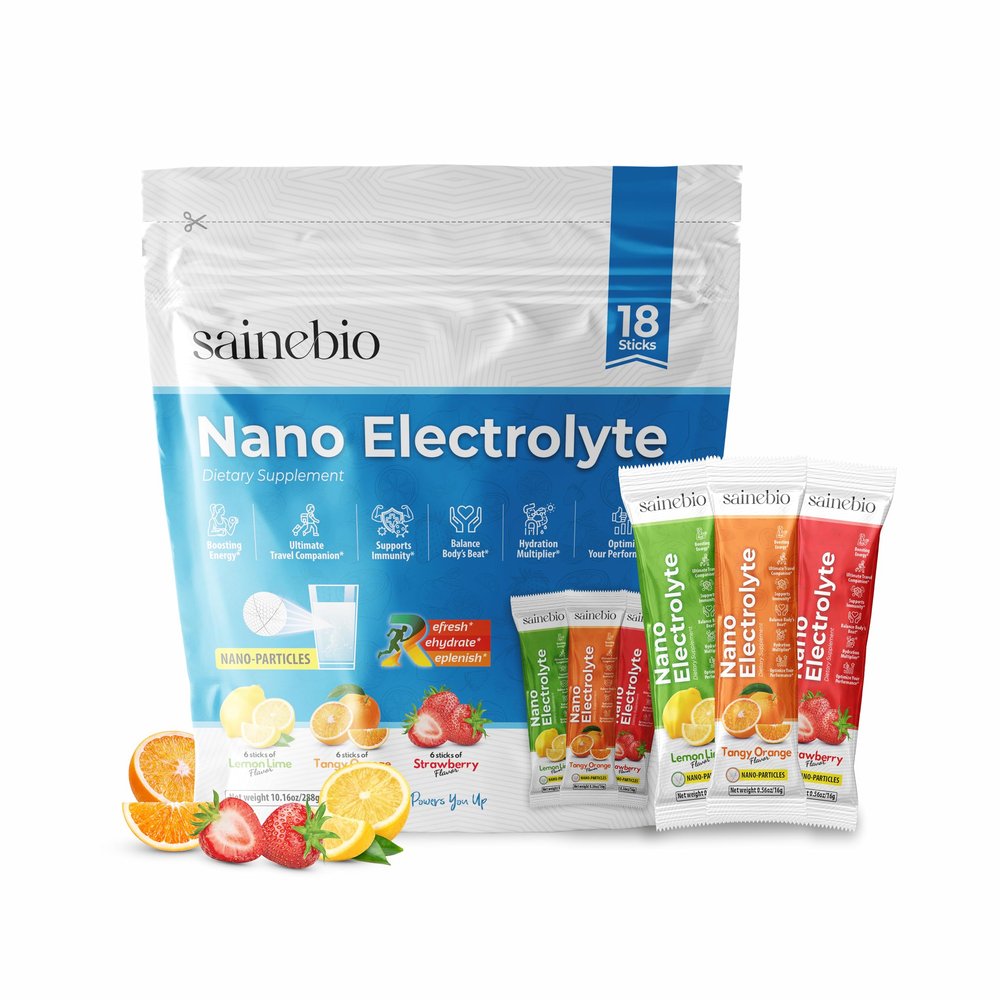 Sainebio Nano Electrolyte Powder 18 Mixed Flavor Sachets | Hydration & Recovery Drink with Potassium, Vitamin C & B-Complex | Supports Energy, Electrolyte Balance & Immunity