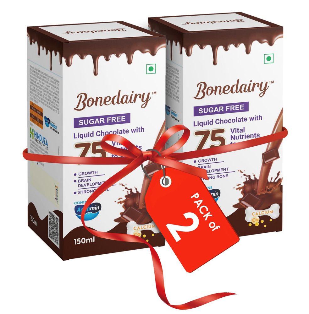 BONEDAIRY Calcium Syrup with Vitamin D3  Sugar-Free Chocolate Flavored Liquid  Bone Health & Immunity Support  Plant-Based Marine Minerals (Pack of 2)