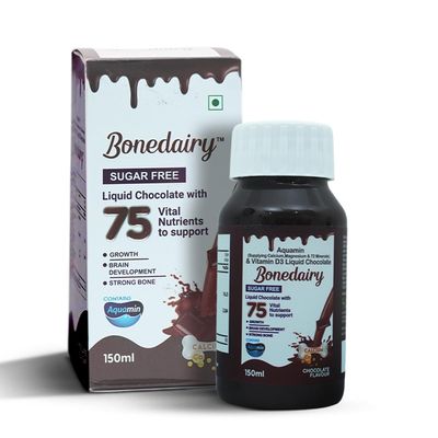 BONEDAIRY Calcium Syrup with Vitamin D3  Sugar-Free Chocolate Flavored Liquid  Bone Health & Immunity Support  Plant-Based Marine Minerals (Pack of 1)