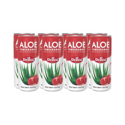 Dellos Aloe Pomegranate Drink with Real Aloe Pulp, 240ml, Pack of 8, Korean Product