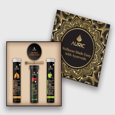 Auric Advance Wellness Gift Box | ACV, Liver Detox, Lung Detox & Shilajit | Perfect Health & Immunity Gift Pack for All Occasions, Festivals, Corporate & Personal Gifting