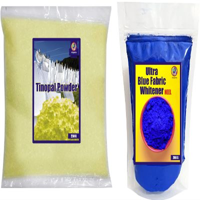 J Organics Tinopal Optical Brightening Powder and Ultra Blue Fabric Whitener Neel Powder Set, 250g and 200g