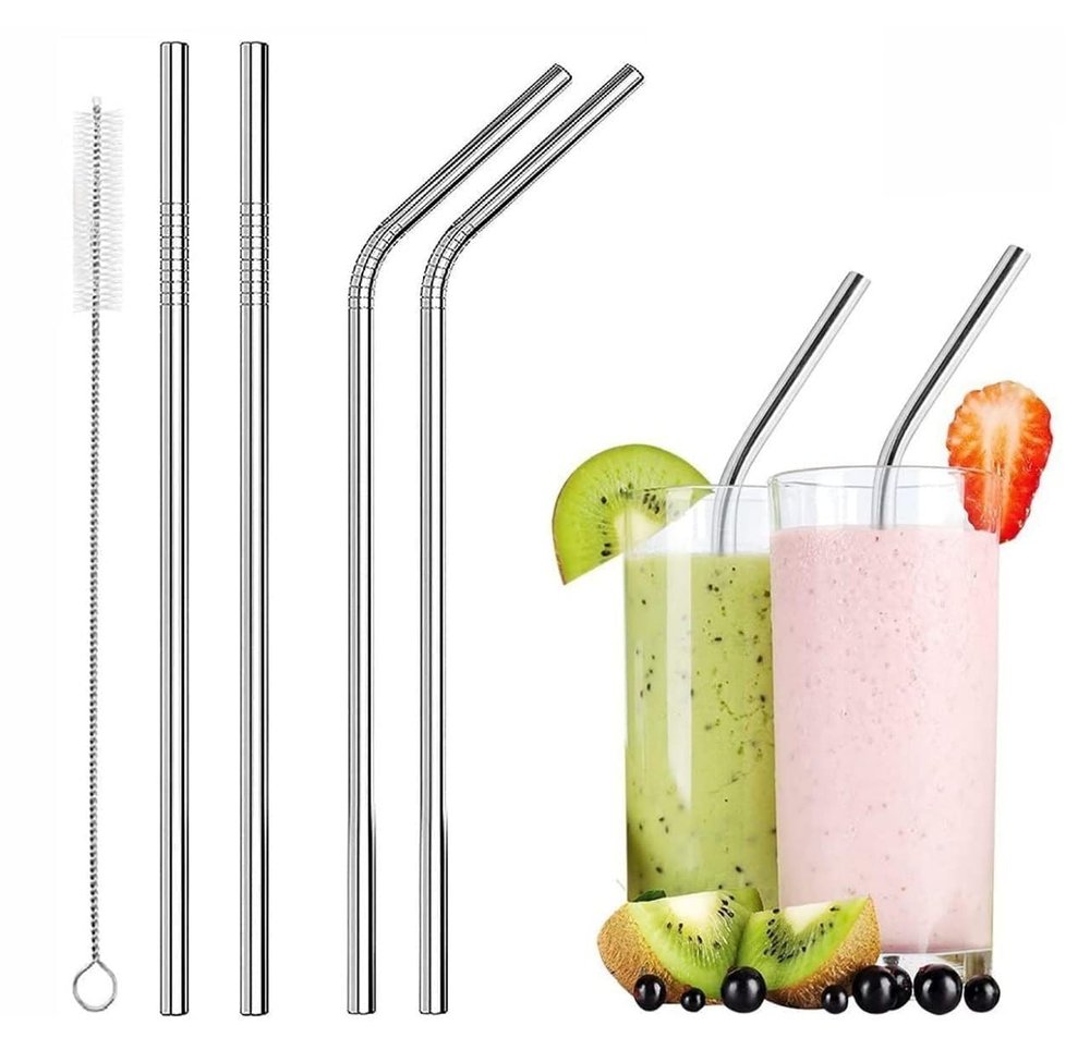 CARTZILLA Generic Stainless Steel Drinking Straws, 8.5 Inch, 4 Pack with Cleaning Brush, Straight and Bent Design, BPA-Free, Dishwasher Safe