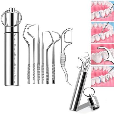 Cityza 7 in 1 Teeth Cleaning Tool Kit Portable Stainless Steel Dental Tools for Outdoor Camping, Travel Toothpicks Pocket Set with Holder