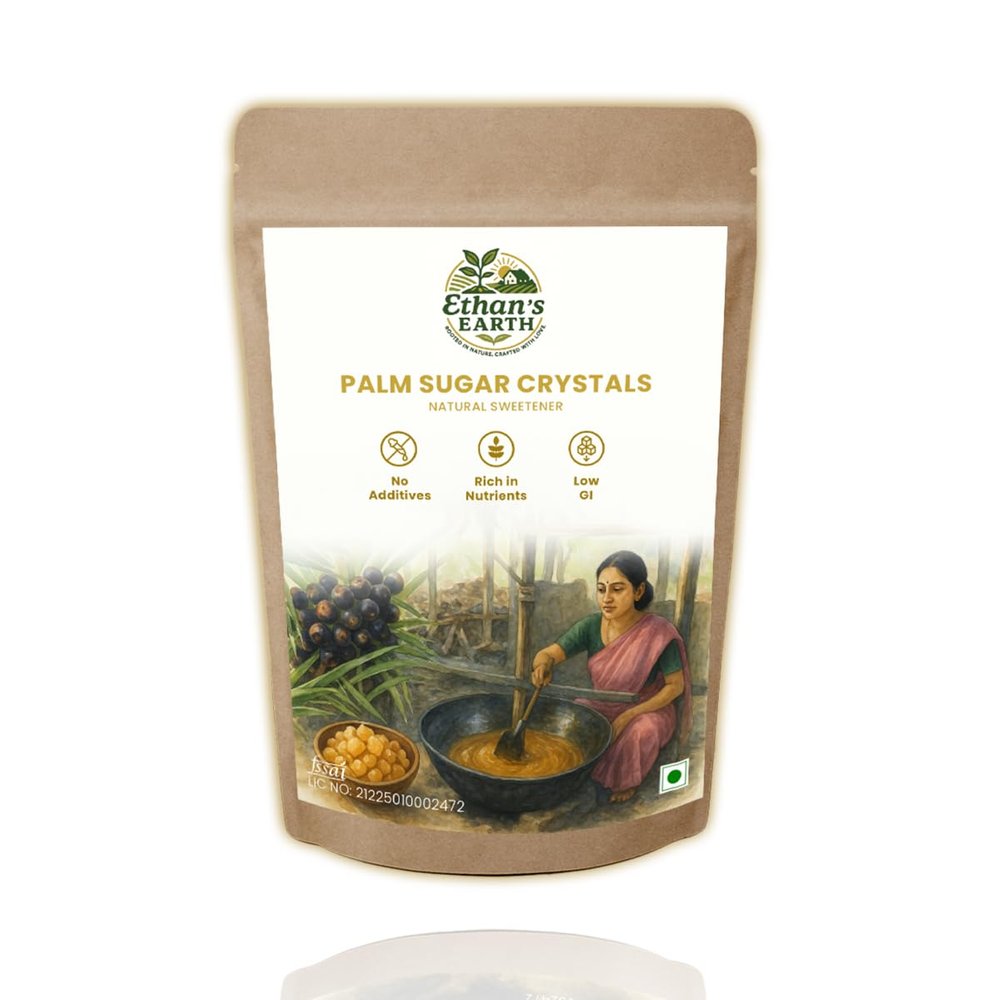 Ethan's Earth Palm Sugar  100% Natural Sweetener, Unrefined & Chemical-Free, Healthy Alternative to White Sugar, Perfect for Cooking, Baking & Beverages, Pack Of 500g