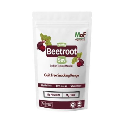 MOF Mangalam Organic Foods Healthy Airfried Beetroot Sev, Indian Tomato Masala Flavor, Gluten Free Snack, High Protein,High Fiber, Less Oil (200gm)