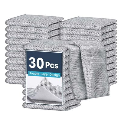 BRAND VILLA 30 Pc Dishwashing Scrub Pads Heavy Duty Mesh Dish Cleaner Sponge for Non-Scratch Cleaning of Pots, Pans, Dishes & Cookware Reusable Kitchen Scrubber for Home or Commercial Use