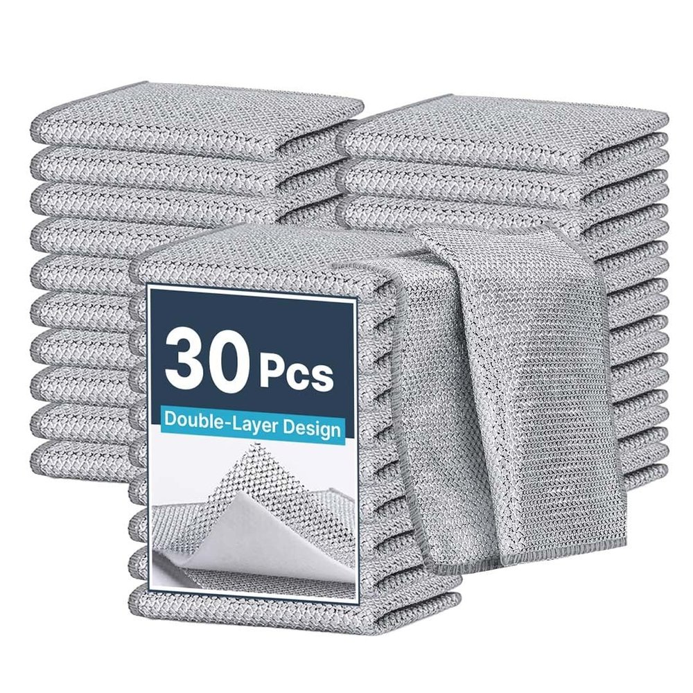 BRAND VILLA 30 Pc Dishwashing Scrub Pads Heavy Duty Mesh Dish Cleaner Sponge for Non-Scratch Cleaning of Pots, Pans, Dishes & Cookware Reusable Kitchen Scrubber for Home or Commercial Use