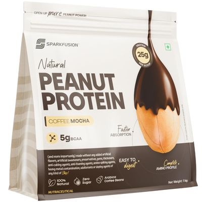 Sparkfusion Natural Peanut Protein IsolateCoffeeMocha Flavor25g Protein, 5g BCAA, Zero Sugar, Gut-Friendly, Vegan, Lab-Tested, No Artificial Additives -1 kg