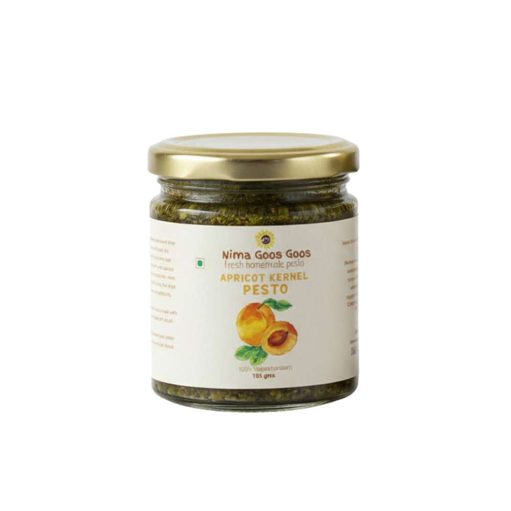 Nima Goos Goos Apricot Pesto Sweet & Savory Gourmet Spread, Made with Apricots & Herbs - Glass Jar - 165gm