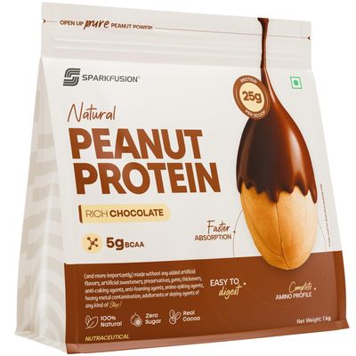 Sparkfusion Natural Peanut Protein IsolateRich Chocolate Flavor25g Protein,5g BCAA, Zero Sugar, Gut-Friendly, Vegan, Lab-Tested, No Artificial Additives -1 kg
