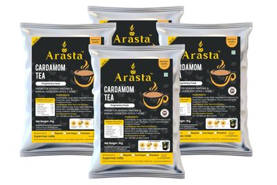 Arsta Instant Cardamom Tea Premix 3 in 1 Tea Milk and Sugar Just Add Hot Water | Pack of 4 x 1kg Pouch