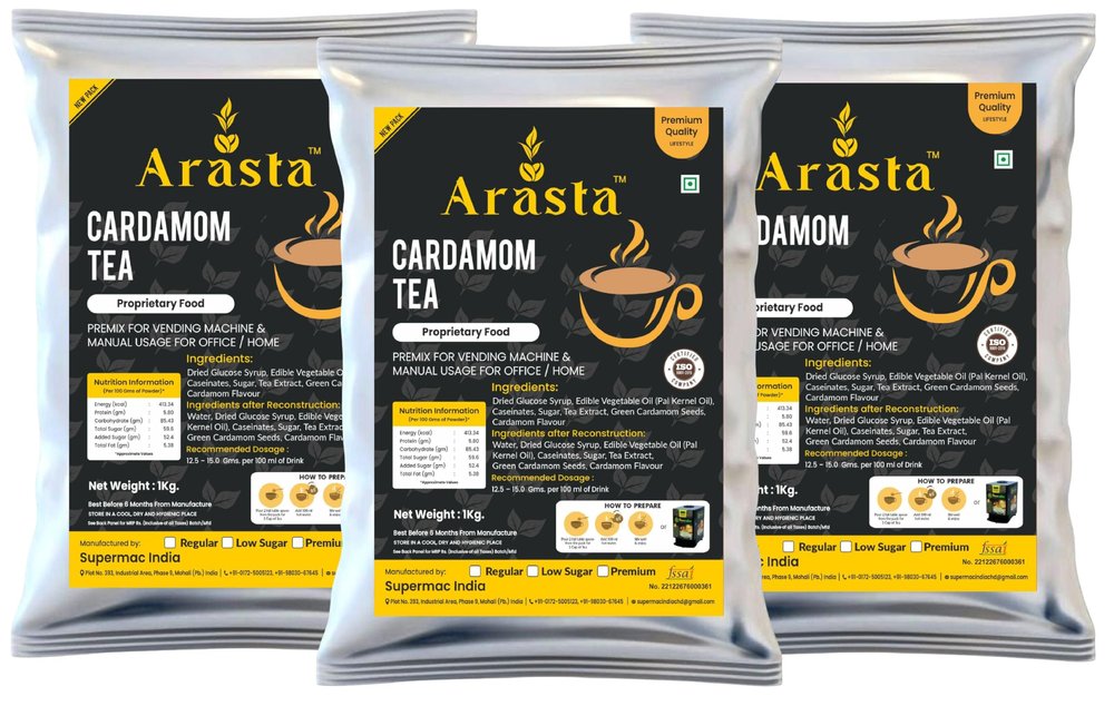 Arsta Instant Cardamom Tea Premix 3 in 1 Tea Milk and Sugar Just Add Hot Water | Pack of 3 x 1kg Pouch