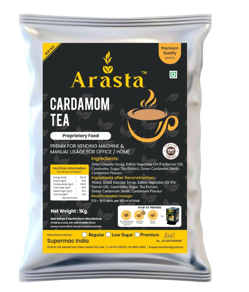 Arsta Instant Cardamom Tea Premix 3 in 1 Tea Milk and Sugar Just Add Hot Water | 1kg Pouch