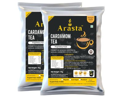 Arsta Instant Cardamom Tea Premix 3 in 1 Tea Milk and Sugar Just Add Hot Water | Pack of 2 x 1kg Pouch