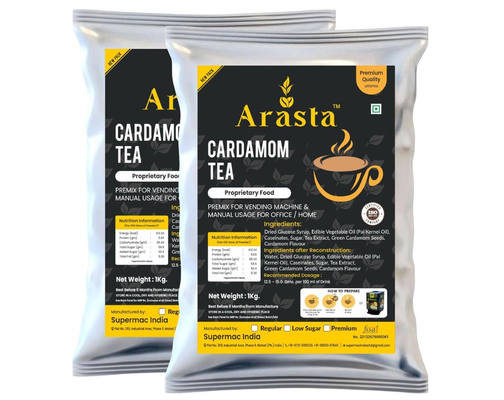 Arsta Instant Cardamom Tea Premix 3 in 1 Tea Milk and Sugar Just Add Hot Water | Pack of 2 x 1kg Pouch