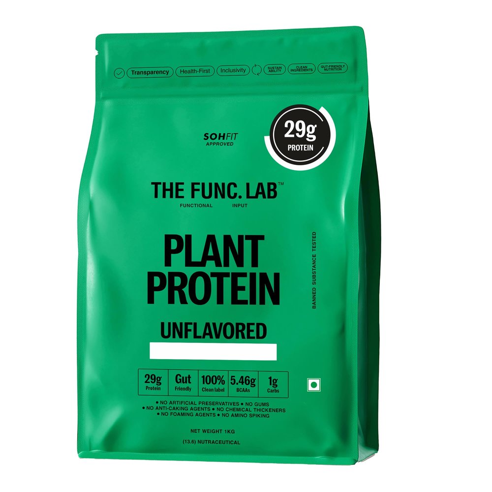 The Func. Lab Plant Protein for Men and Women Unflavored | 1 kg | 29g Protein per Scoop | Pea and Rice Blend | Vegan, SugarFree | 100% Clean Label, Gut Friendly, Vegetarian