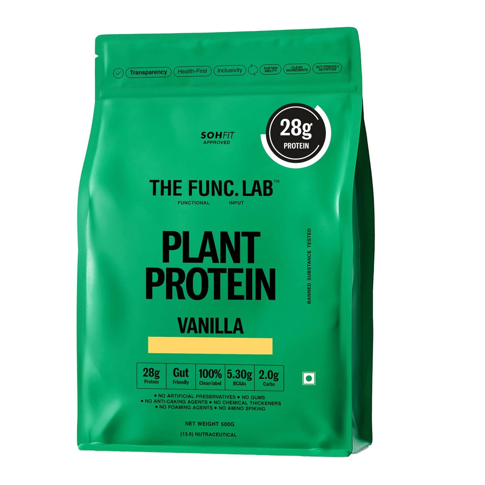 The Func. Lab Plant Protein for Men and Women Vanilla Flavour | 500g | 28g Protein per Scoop | Pea and Rice Blend | Vegan, SugarFree | 100% Clean Label, Gut Friendly, Vegetarian
