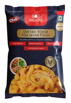 3MOONS Durum Wheat Macaroni Pasta 500gm (Pack of 1)|100% Sooji, No Maida|Healthy, Non-Sticky, High Protein|Vegetarian, Italian Quality Pasta