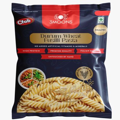 3MOONS Durum Wheat Fusilli Pasta 500gm (Pack of 1) | 100% Sooji, No Maida|Healthy, Non-Sticky, High Protein | Vegetarian, Italian Quality Pasta