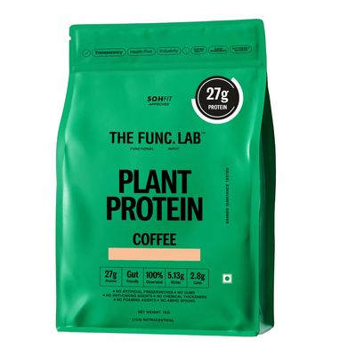 The Func. Lab Plant Protein for Men and Women Coffee Flavour | 1 kg | 27g Protein per Scoop | Pea and Rice Blend | Vegan, SugarFree | 100% Clean Label, Gut Friendly, Vegetarian