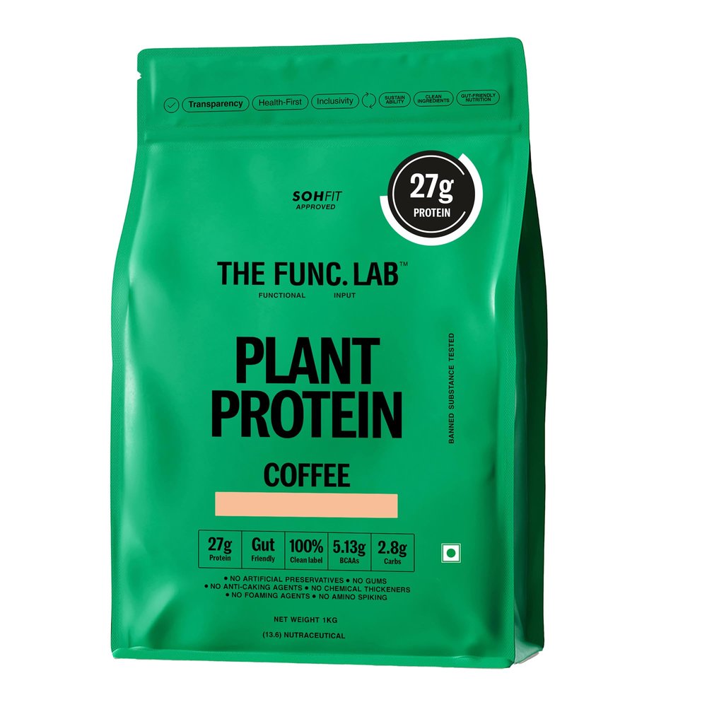 The Func. Lab Plant Protein for Men and Women Coffee Flavour | 1 kg | 27g Protein per Scoop | Pea and Rice Blend | Vegan, SugarFree | 100% Clean Label, Gut Friendly, Vegetarian
