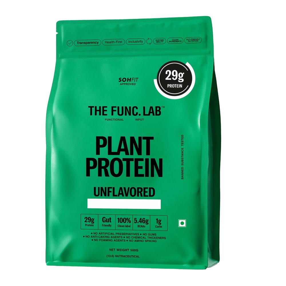 The Func. Lab Plant Protein for Men and Women Unflavored | 500g | 29g Protein per Scoop | Pea and Rice Blend | Vegan, SugarFree | 100% Clean Label, Gut Friendly, Vegetarian