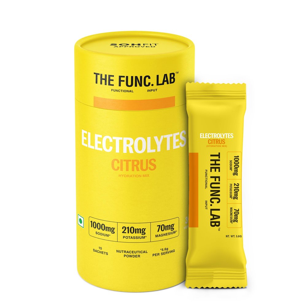 The Func. Lab Daily Electrolytes - Citrus | 15 Sachets | Instant Hydration Powder with Sodium, Potassium, Magnesium | Sugar-Free, No Preservatives | Instant Energy, Performance & Recovery Drink