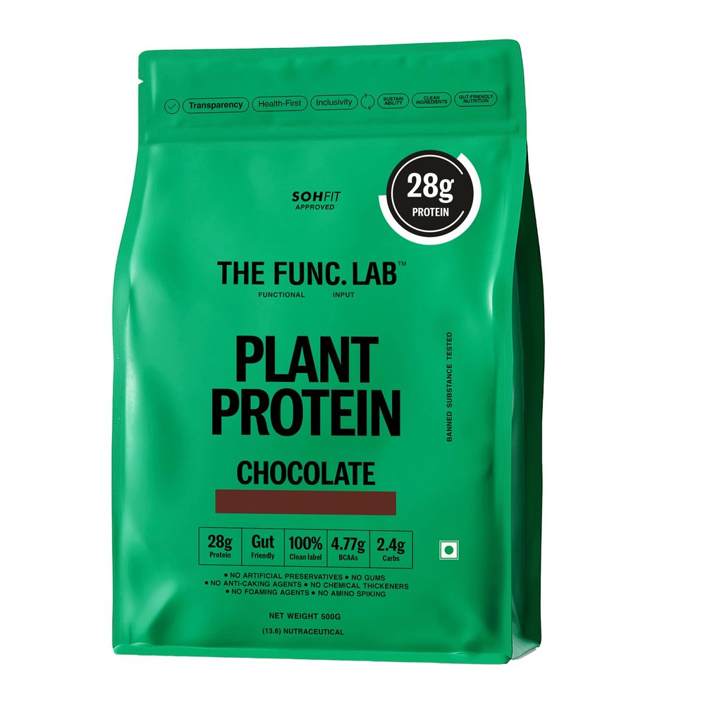 The Func. Lab Plant Protein for Men and Women Chocolate Flavour | 500g | 28g Protein per Scoop | Pea and Rice Blend | Vegan, SugarFree | 100% Clean Label, Gut Friendly, Vegetarian